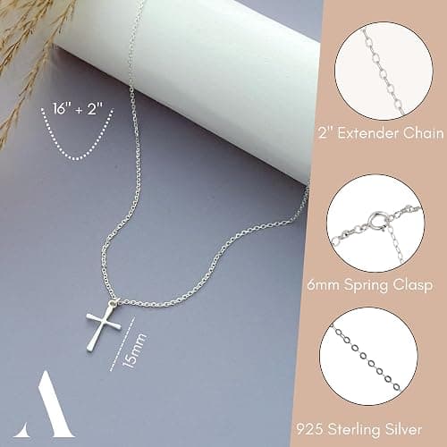 Annika Bella Cross Necklace for Women, 16-18 Inches Silver/Gold Chain, Women's Small Simple Cross Necklaces Religious Charm Jewelry, Faith Gift for Her thumbnail 5