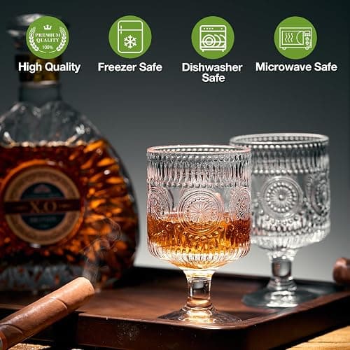 6 Packs Vintage Goblet Glasses, 8 oz Wine Glasses, Embossed Floral Glass Cups Set, Clear Drink Glasses, Drinking Goblets, Bar Tumbler Glassware for Iced Tea, Wine, Beer, Juice, Cocktail, Whiskey thumbnail 4