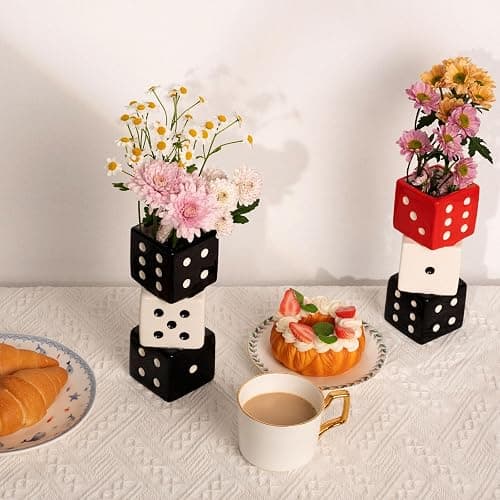 MOUGIGI Unique Handmade Dice Vase - Stylish Black & White Ceramic Decor for Home, Bar | Geometric Design Perfect for Fresh, Dried, or Artificial Flowers | Eye-Catching Centerpiece & Decorative Accent thumbnail 5