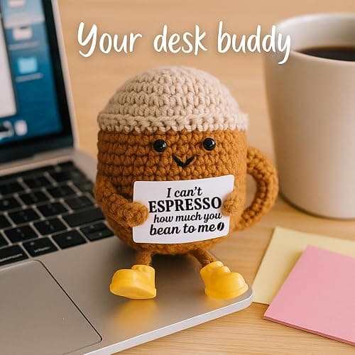 TWPER Christmas Stocking Stuffers Birthday Gifts for Women Men Positive Crochet Coffee Cup Desk Decor–Cute Coffee Lover Gift for Best Friend Girlfriend Couple Wife Husband Anniversary Thank You thumbnail 2