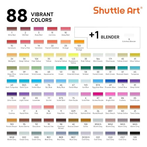Shuttle Art 89 Colors Alcohol Markers, 88 Colors Dual Tip Art Marker Set Plus 1 Colorless Blender with Marker Case Perfect for Illustration Students Adult Coloring Sketching thumbnail 2