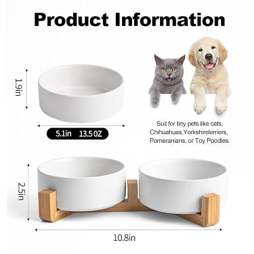 Kimdio Ceramic Dog Bowls with Wood Stand, 13.5OZ Pet Bowls Set of 2 for Medium Small Dogs and Cats - Non-Slip Base Cute Pet Food & Water Basic Bowls Glaze Matte-White thumbnail 6