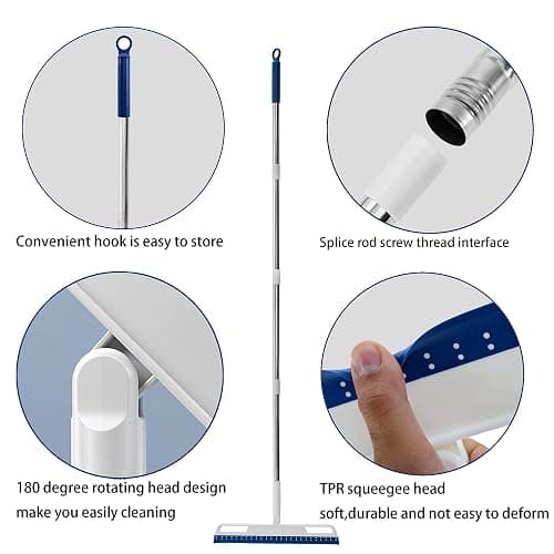 Multifunction Magic Air Broom, Silicone Broom with 56" Long Handle, 4 in 1 Rubber Squeegee Sweeper for Floor Bathroom Kitchen Shower Tile Pet Hair Fur Marble Glass Water Window Foam Cleaning (Blue) - Blue thumbnail 4