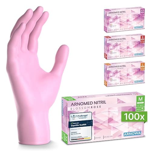 ARNOMED Einweghandschuhe Pink 100 Stück/Box, Nitrilhandschuhe M, Einmalhandschuhe, Handschuhe Einweg puderfrei, latexfreie Gummihandschuhe, Einweghandschuhe in XS, S, M & L verfügbar - Image 1