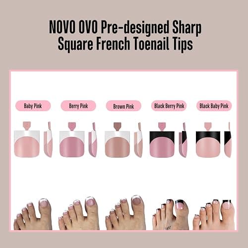 NOVO OVO Halloween Black French Tip Toe Nail Tips Press on, BABY PINK Sharp Square Pre-Designed Soft Gel False Toenail Extension, Medium Wide Fake Toenails, Full Cover Acrylic for DIY 15 Sizes 240 pcs thumbnail 6