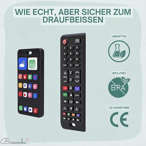 Broemba Fernbedienung Baby & Handy - Realistisches Spielzeug ohne Elektronik - 100% Silikon Beißring für Jungen und Mädchen - BPA Frei thumbnail 5