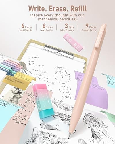 Four Candies 39 PCS Aesthetic School Supplies with Cute Pen Case, 12 Pastel Highlighters, 5 Black Ink Gel Pens, 6 Mechanical Pencils Set for Students Stationery College Essentials, Cream thumbnail 6