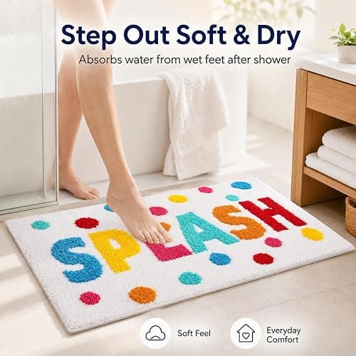 HAIWAOO Splash Bathroom Rug 17x24, Soft Colorful Letter Bath Mat, Absorbent Microfiber Bath Rug with Non Slip Backing, Machine Washable Rug for Kids and Family Bathroom, Tub, Shower, Sink thumbnail 3