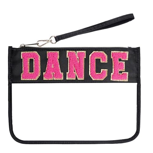 Hmxpls Chenille Letter Bag - Multi-purpose Nylon Cosmetic Bags with Zipper, Flat Pouches for Travel, Gym, Beach (Black-Dance) - Image 1