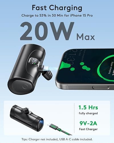Ultra Small Portable Charger with Stand, Mini Power Bank with USB C Connect Powerbank Fast Charging, Phone Charger Battery Pack 5000mAh Compatible with iPhone 17/16/15 Series and Android Phones etc thumbnail 3