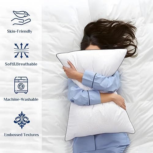 JOLLYVOGUE Pillows Queen Size Set of 2, Cooling and Firm Pillows with Oeko-Tex Certified Down Alternative Filling for Side, Back, and Stomach Sleepers, Hotel Collection thumbnail 5