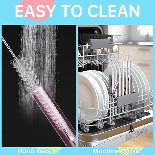 NiHome 6PCS 12" Iridescent Glass Anti-Wrinkle Flat Tip Straws for Stanley 30 & 40 oz Tumblers, Lip-Friendly Straight & Curved Borosilicate Glass Reusable Straws for Cold & Hot Drinks, Dishwasher Safe thumbnail 7
