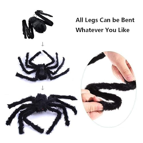 Halloween Decorations Big Spider 4.9 Ft Black Soft Hairy Scary Spider Fake Large Pops for Halloween Outdoor Yard Party thumbnail 3