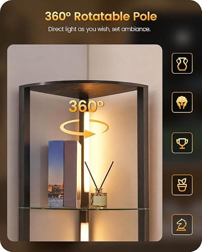 GOEBLESON Floor Lamp with Shelves, 4 Tier Wooden Standing Lamp, 360° Rotatable Pole, 3 CCT & Dimmable Corner Floor Lamps for Bedroom, Living Room, Study, Office, Black ZG54LDK05 thumbnail 4