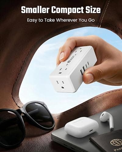 6 Ft Flat Plug Extension Cord with Multiple Outlets, SUPERDANNY Surge Protector Power Bar with 4 Outlets & 4 USB Ports (2 USB C), Small Outlet Extender for Home, Office Supplies, Dorm, Travel, White thumbnail 8