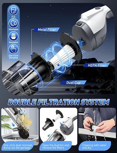 Handheld Vacuum Cordless, 15000PA Powerful Suction Hand Held Vacuum Cleaner, Car Vacuum Portable Cordless with Large-Capacity Dust Bin & LED Light, High Power Hand Vacuum for Home, Car, Office, Pet thumbnail 5