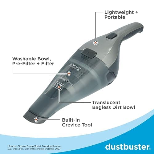 BLACK+DECKER dustbuster Handheld Vacuum, 8V Cordless, Hand Vacuum for Quick Cleanup with Crevice Tool and Washable Filter (HNVC220BCZ01) thumbnail 3