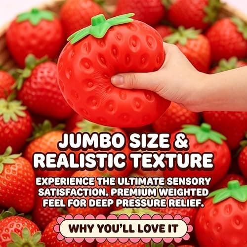 8in Giant Strawberry Squishy, Giant Jumbo Big Cute Realistic Strawberry Stress Ball Soft Strawberry Squishys Slow Rising Stress Ball for Anxiety Stress Party Favors thumbnail 2