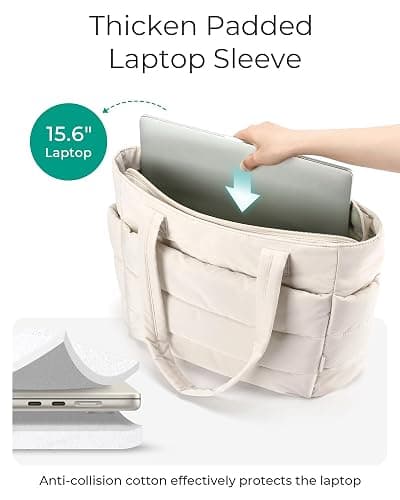 bagsmart Tote Bags for Women – 18L/20L Lightweight Taslan Puffer Handbag Fits 15.6" & 13" Laptop Compartment, Water-Resistant Shoulder Bag for Work, Teacher/Nurse, School, Travel & Gym thumbnail 6