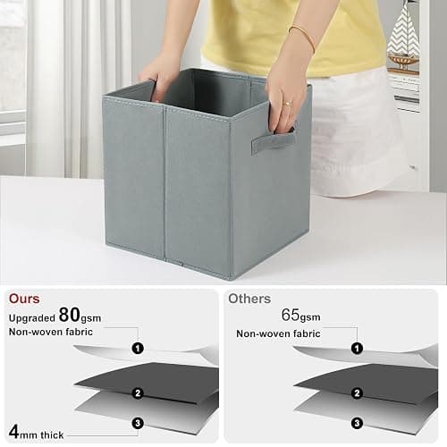Amazing Tour 4 PCS Cube Storage Boxes 27x27x27 Gray,Foldable Fabric with Handles Collapsible for Home Office Nursery Organiser - Clothes Basket Containers thumbnail 6