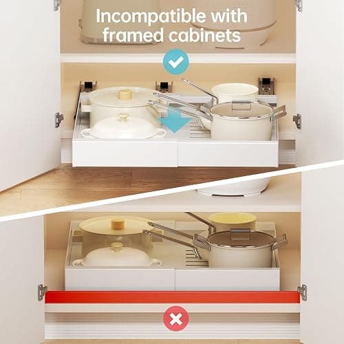 Delamu 21" Deep Pull Out Cabinet Organizer, Expandable (12.3 "-20.8" W) Pull Out Drawers for Cabinets, Expandable Slide Out Drawers for Kitchen, Cabinets, Bathroom, Pantry Storage, White, 2 Pack thumbnail 3