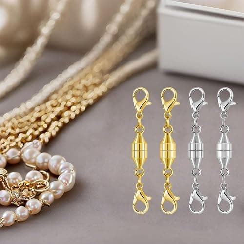 Magnetic Necklace Clasps and Closures,925 Silver Magnetic Clasp Converter, Jewelry Making Supplies, Chain Extender Connector (2golden+2silvery) thumbnail 2