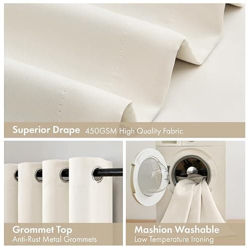 MIULEE Cream 100% Blackout Curtains for Bedroom 63 Inch Long, 2 Thick Layers Thermal Insulated Black Out Window Curtains with Black Liner, Noise Reducing Grommet Living Room Drapes 2 Panels Set Ivory thumbnail 7