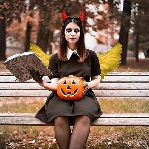 Creative Angel Feather Wings with Elastic Straps Bright Color Lightweight Costume Cosplay Wings Photography Props Halloween Supplies Yellow thumbnail 2