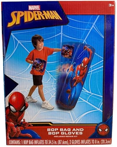 Spiderman Spider-Man Inflatable Bop Bag & Bop Gloves Set Kids Punching Bag with Gloves, Freestanding Superhero Blow Up Bouncing Boxing Bag for Exercise, Durable Heavy Duty Indoor and Outdoor - 34.5" - Image 1