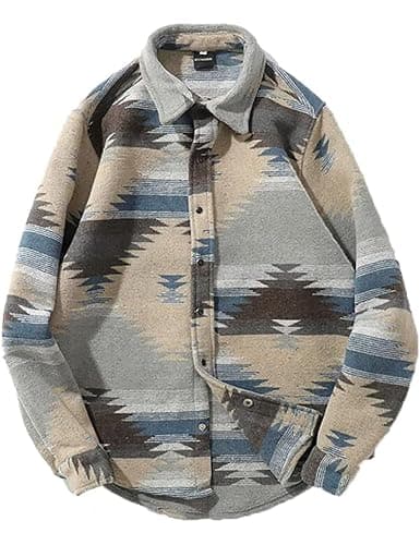FindThy Men’s Brushed Flannel Shirts Ethnic Aztec Print Button Up Lapel Tribal Shirt Jacket Shacket thumbnail 4