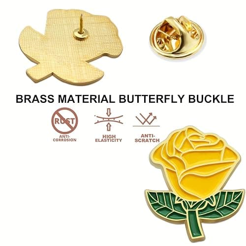 12/50/100Pcs Yellow Rose Pins Bulk 1.2“ -Valentine's Day Flower Enamel Lapel Pin Brooch Badge Gifts For Men Women Clothes Bags Hats thumbnail 2