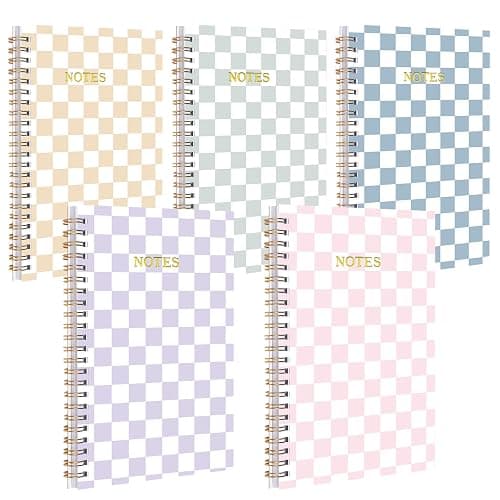 Humyoun 5 Pack Checkered Spiral Notebooks 8.27 x 5.51 Inch Cute Work Notebooks A5 College Ruled 160 Pages/ 80 Sheets Aesthetic School Supplies for Employee Worker Stuff School Office Supplies(Pastel) - Image 1