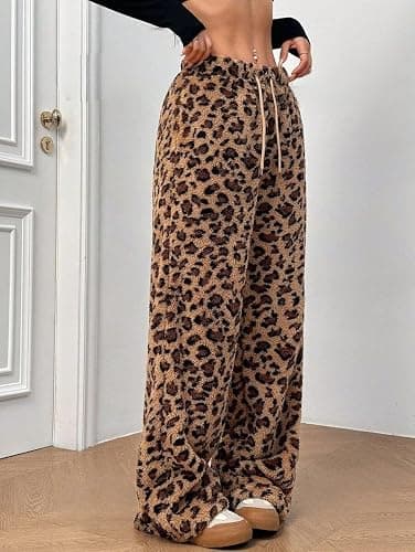 ZAFUL Women's Fuzzy Plush Pajama Pants Drawstring Elastic Waist Wide Leg Teddy Pj Bottoms Lounge Pants thumbnail 2