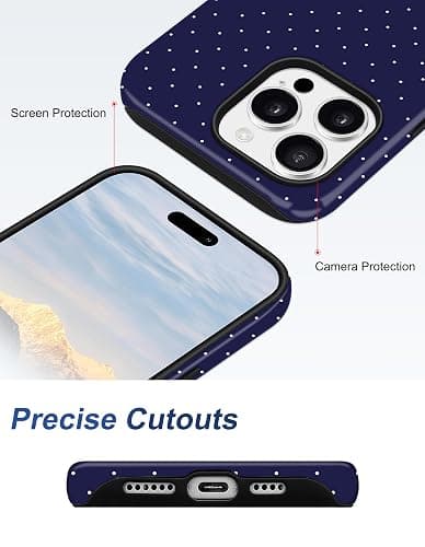 Jusy Compatible with MagSafe Polka Dot Case for iPhone 16 Pro, Cute Aesthetic Polka Dots Magnetic Phone Case, Soft TPU and Hard PC Protective Phone Cover for Women Girls (Matte), Navy Blue thumbnail 4