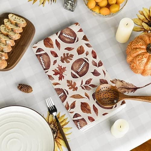 Artoid Mode Leaves Flower Football Fall Kitchen Towels Set of 2 18x26 Inch | Thanksgiving Autumn Bowknot Maple Leaves Hand & Dish Towels,Ultra Absorbent,Seasonal Farmhouse Decoration thumbnail 5