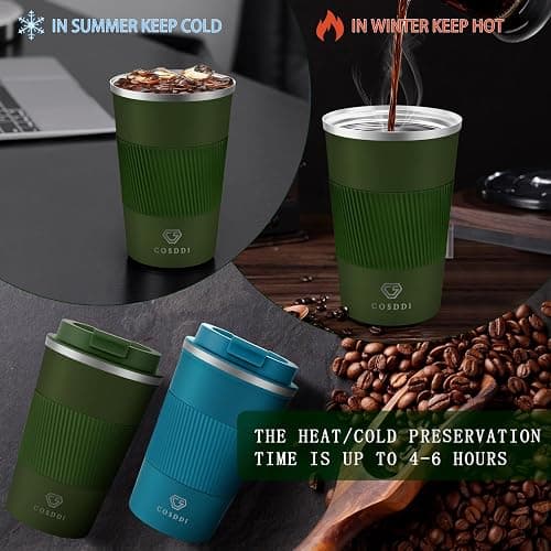 CS COSDDI Thermobecher- Isolierbecher, Edelstahl Travel Mug, 13oz/380ml Vakuum auslaufsicher Reisebecher mit Deckel, Autobecher, doppelwandig isoliert für, Wasser und Tee, Kaffee-to-go Becher thumbnail 4
