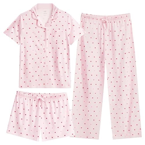 US Angels Girls Pajama Set 3 Piece, Short Sleeve Button Down PJs with Shorts & Pants, Soft Sleepwear Girls & Tweens Size 5-16 thumbnail 7