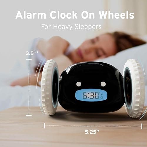 CLOCKY Extra Loud Alarm Clock for Heavy Sleepers on Wheels Rolls Runs Away Vibrating, Easy to Set Super Smart Snooze Digital Bed Shaker Alarm Clock Funny Gift for Adults Kids Teens Bedrooms (Black) thumbnail 2