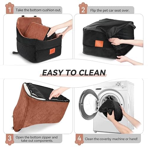 GL GLENSLAVE Dog Car Seat for Small/Medium Dogs, Dog Booster Car Seats with Thick Cushion for Dogs Under 35 lbs, Detachable Washable Pet Carseat with Storage Pockets, 2 Safety Belts(Black/Brown) thumbnail 7