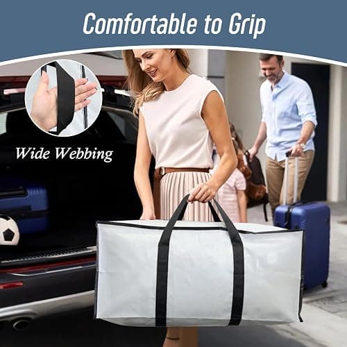 6 Pack Extra Heavy Duty Large Moving Bags with Strong Zipper & Comfortable Handles, Sturdy & Durable Clothes Storage Bags Totes Bins, Packing Moving Boxes for College Supplies, White thumbnail 6
