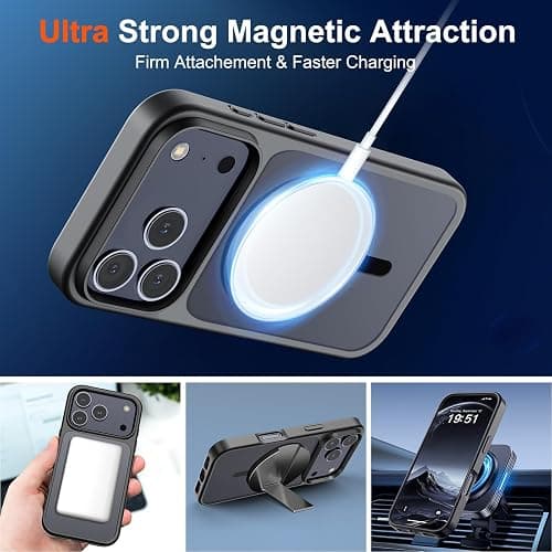 SUPFINE Magnetic for iPhone 17 Pro Case Black | With Screen Protector, Translucent Matte, Compatible with MagSafe, Military Grade Drop Proof, Rugged Shockproof Protective thumbnail 5