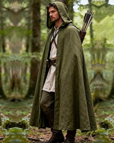 L'VOW Medieval Hooded Cloak Linen Renaissance Cape with Hood - Halloween Hobbit Cosplay Witch Wizard LARP thumbnail 3