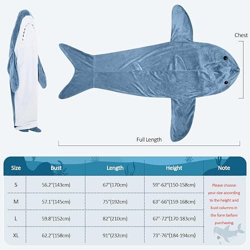 TBGENIUS Shark Blanket Hoodie Onesie for Adults and Kids, Cozy Flannel Shark Costume Shark Sleeping Bag thumbnail 5