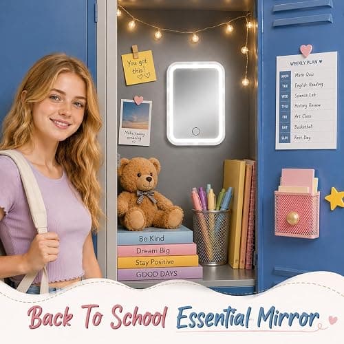 Gosodeny White Locker Light up Mirror Magnetic Makeup Mirror Dimmable Touch Screen School Locker Accessories for Girls Back to School Essential Organizer Supply for Daily Makeup Grooming thumbnail 6