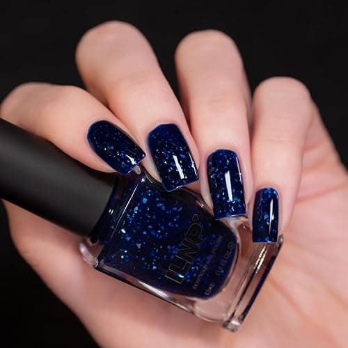 ILNP Late Night - Deep Navy Blue-Based Iridescent Flakie Shimmer Nail Polish thumbnail 3