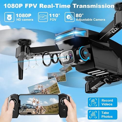 Drone with 1080P Camera - Foldable Remote Control Quadcopter with Voice Gesture Control, 3D Flip, One Key Start, Emergency Stop, 2 Batteries, Easier to use, Toy for Kids Adult Beginners thumbnail 2