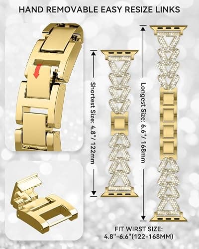 Rhinestones Encrusted Metal Bracelet and Case, Compatible with Apple Watch Bands 38mm-49mm (Series 10/1/SE/Ultra 2)- Bling Gold Women's Jewelry Strap, Luxury iWatch Bracelet with Screen Protector thumbnail 5