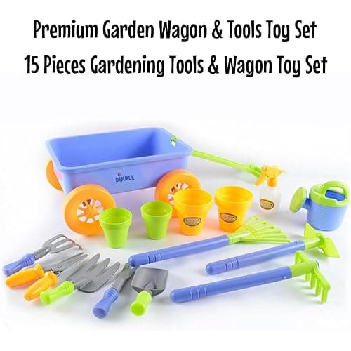 Dimple Garden Wagon & Tools Toy Set Premium 15 Pcs Kids Gardening Tools & Wagon Toy Set - Sturdy & Durable - Top Yd, Beach, Sand, Garden Play Set - Great for Kids & Toddlers thumbnail 3