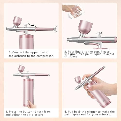 Wireless Cordless Airbrush Kit with Portable Rechargeable Air Compressor, Dual Action Air Brush Spray Gun Ideal for Nail Art, Barber Hair Dye, Face Makeup, Model Painting, Cake Decorating & DIY Crafts thumbnail 6