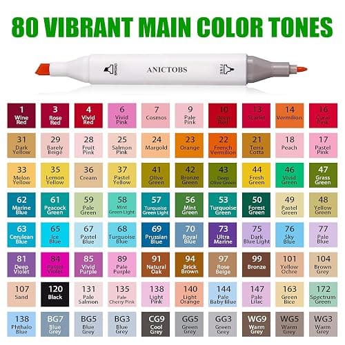 Alcohol Markers 80 Colors with Base Support, Drawing Art Markers Perfect for Students Kids and Adults Comics Sketching Illustration Artistic Creation Gift thumbnail 2